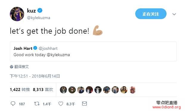 画风很融洽！哈特&库兹马在推特互相打气
