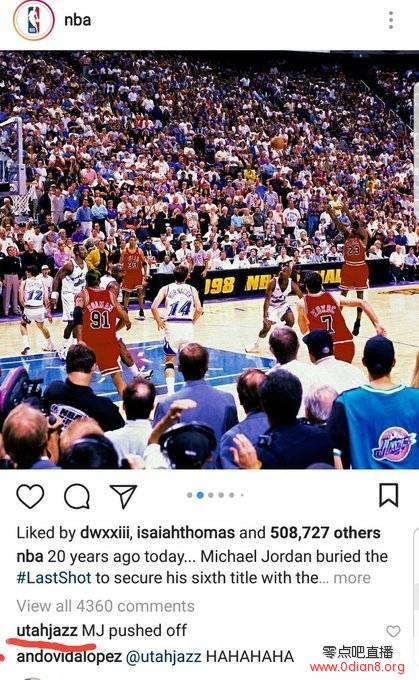 NBA回顾乔丹G6绝杀爵士 爵士官推评论：推人了