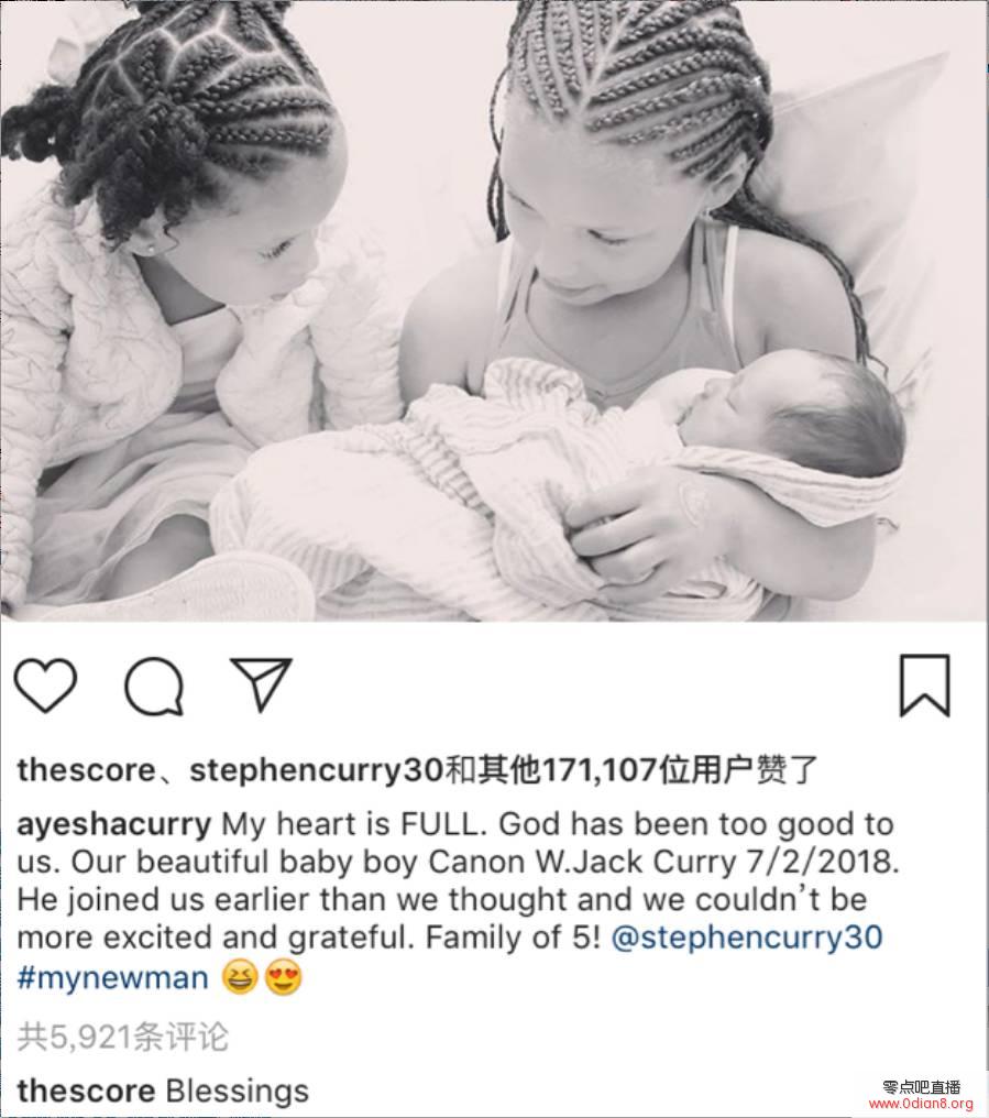 库里小儿子出生！库嫂ins报喜：上帝对我们太好了