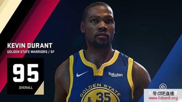 美媒公布杜兰特NBA LIVE 19评分：95