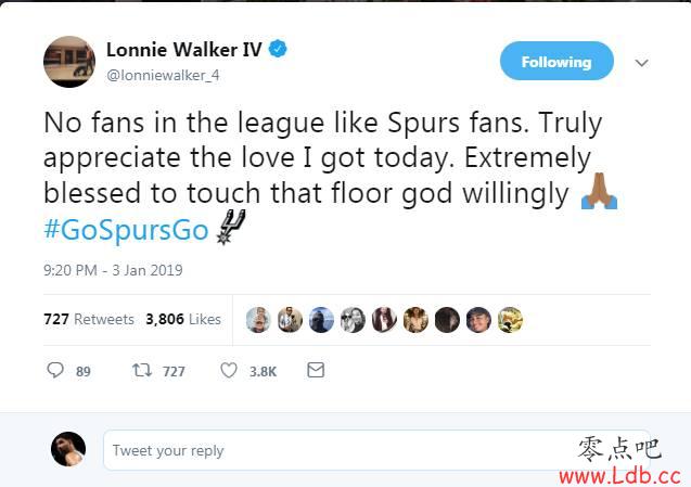 完成NBA生涯首秀！朗尼-沃克发推：感谢今天我所得到的爱