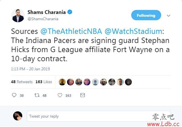 Shams：步行者与发展联盟后卫希科斯签订10天合同