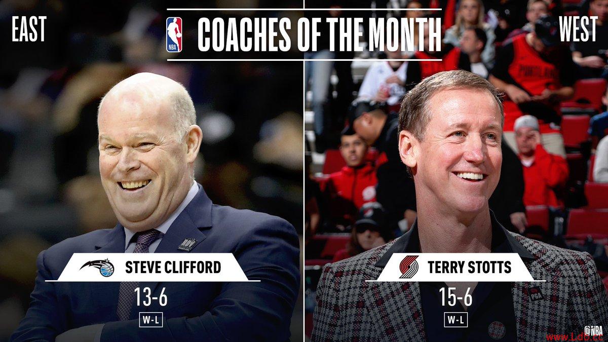 NBA官方：史蒂夫-克利福德&特里-斯托茨荣膺月度最佳教练