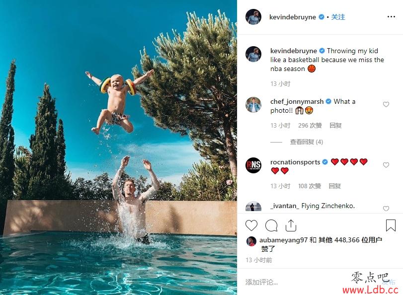 太想念NBA,德布劳内Ins秀照:在泳池里出手抛娃