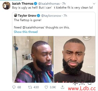 小托马斯调侃布朗新发型:他终于把麦克风从头上拿下来了