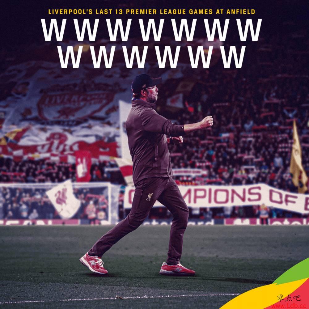 34年来首次,利物浦联赛主场13连胜【图】