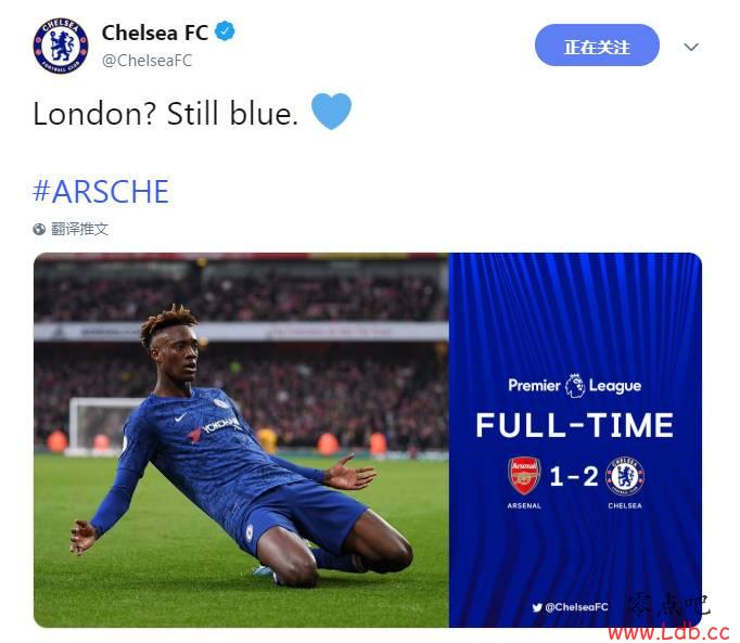 击败热刺和枪手,切尔西官推:伦敦的天空?依旧是蓝色的【图】