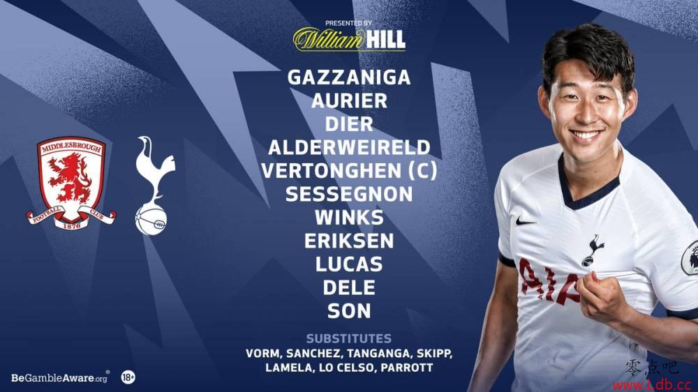 热刺vs米德尔斯堡首发:孙兴慜解禁复出,埃里克森先发【图】