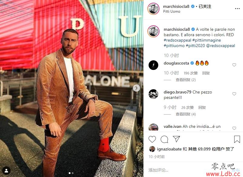 为袜子品牌做代言,马尔基西奥出席佛罗伦萨男装周【图】