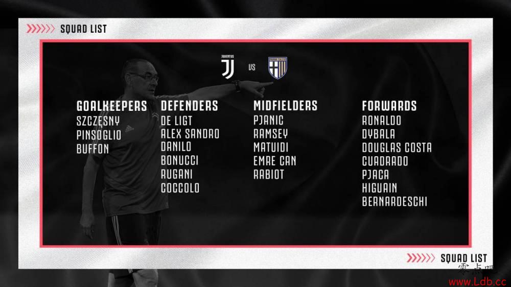 尤文战帕尔马联赛大名单:C罗、迪巴拉领衔【图】